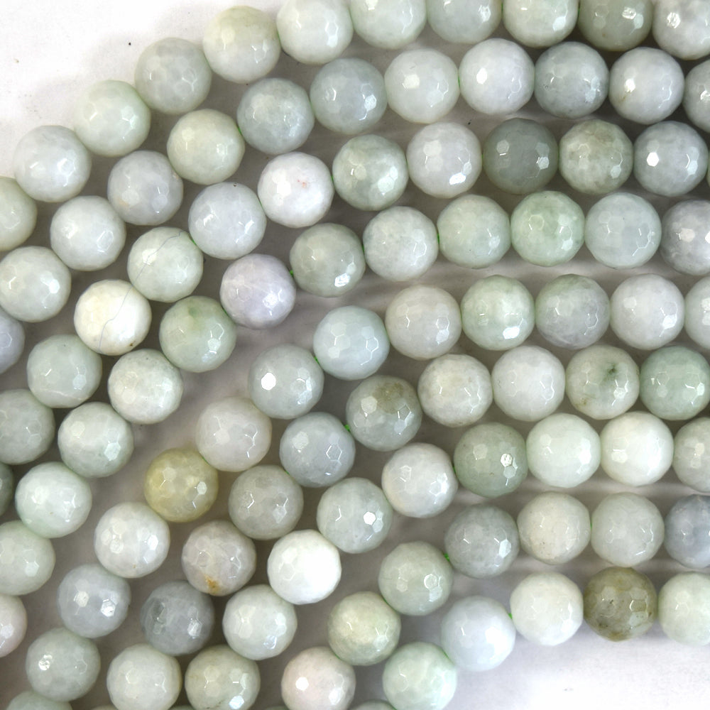 Natural Faceted L Green Burma Jadeite Jade Round Beads 15" Burmese 6mm 8mm 10mm