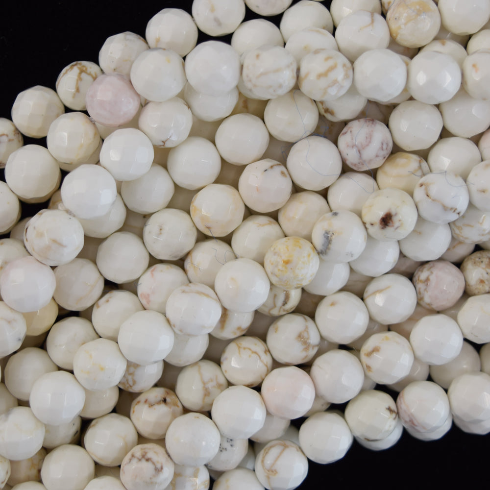 Faceted White Turquoise Round Beads Gemstone 15.5" Strand 4mm 6mm 8mm 10mm 12mm