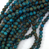 Matte Brown Blue Turquoise Round Beads 15.5