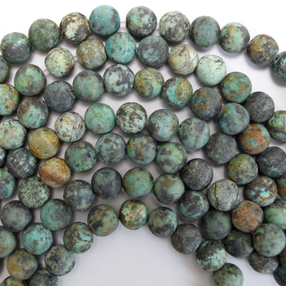 Natural Matte African Turquoise Round Beads 15" Strand 4mm 6mm 8mm 10mm 12mm
