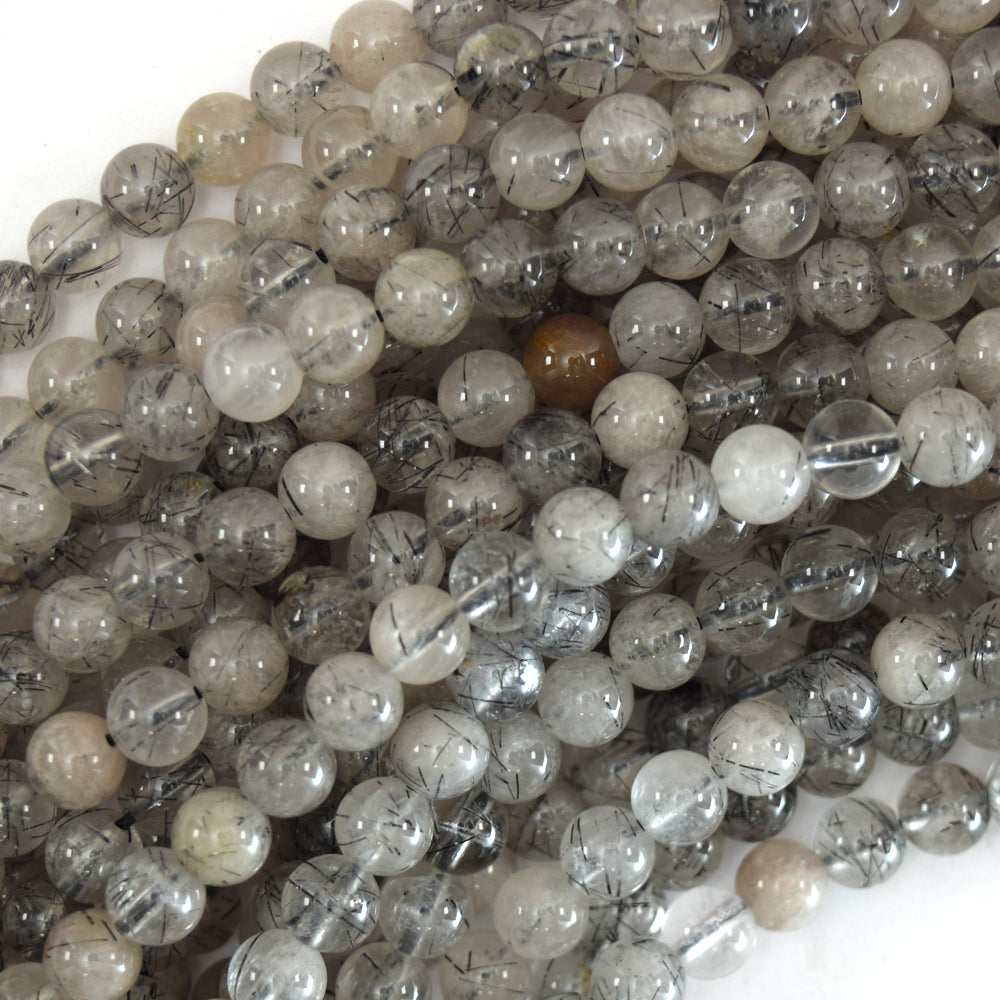 Natural Black Rutilated Quartz Round Beads 15.5" Strand 4mm 6mm 8mm 10mm 12mm