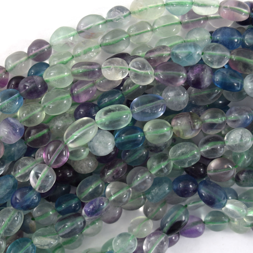 8mm - 10mm natural rainbow fluorite pebble nugget beads 15.5" strand