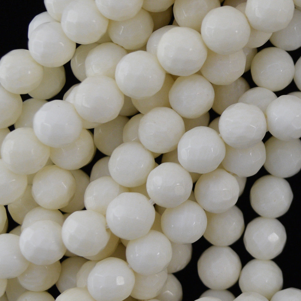 8mm faceted white coral round beads 15.5" strand