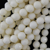 8mm faceted white coral round beads 15.5