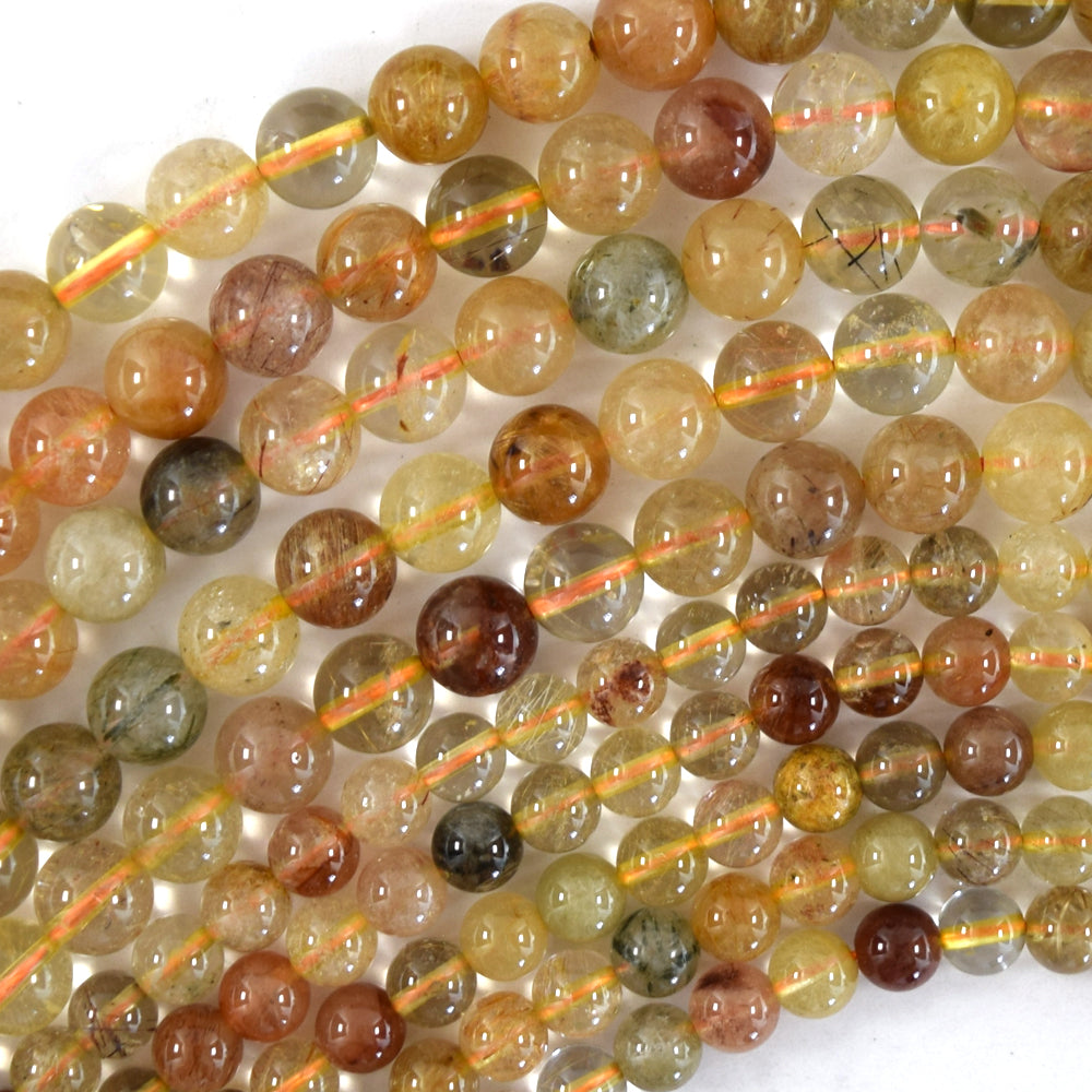 Natural Multicolor Rutilated Quartz Round Beads 15.5" Strand 6mm 8mm 10mm