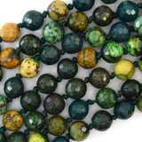 10mm faceted green blue yellow agate round beads 14