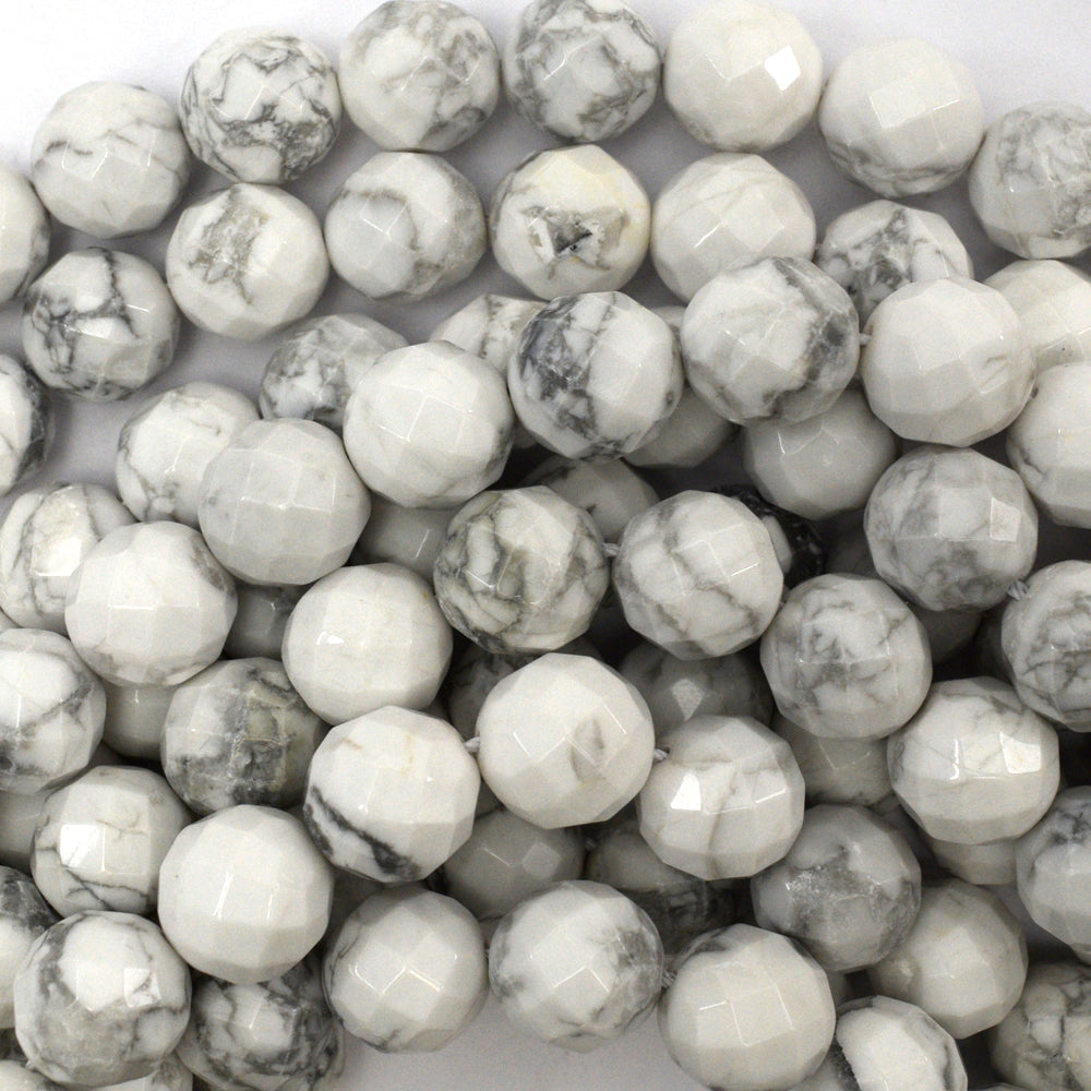 Natural Faceted White Howlite Round Beads 15.5" Strand 3mm 4mm 6mm 8mm 10mm 12mm