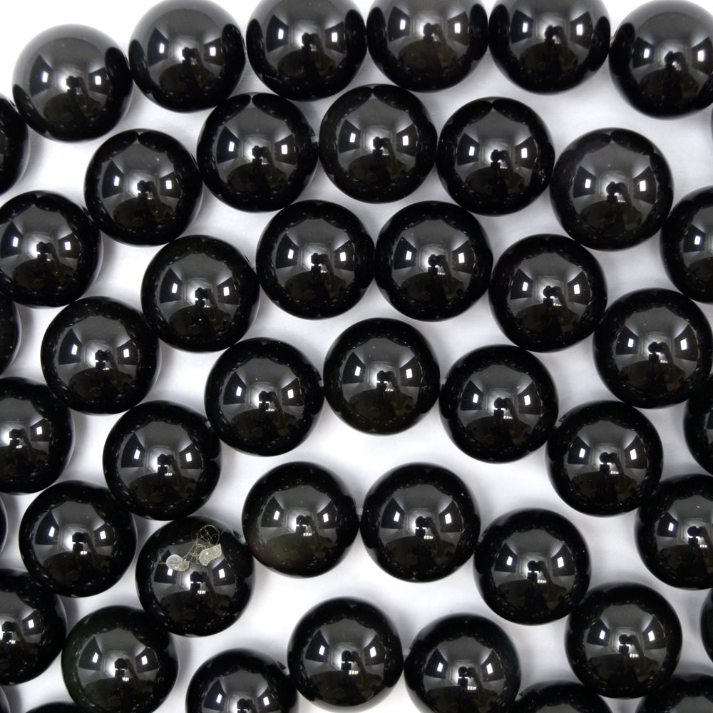 Natural Rainbow Black Obsidian Round Beads 15" Strand 3mm 4mm 6mm 8mm 10mm 12mm