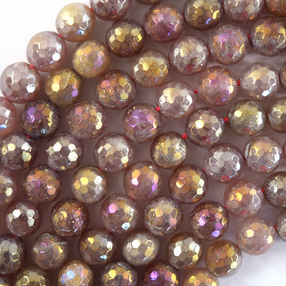 Mystic Titanium Faceted Strawberry Quartz Round Beads 15" Strand 6mm 8mm 10mm