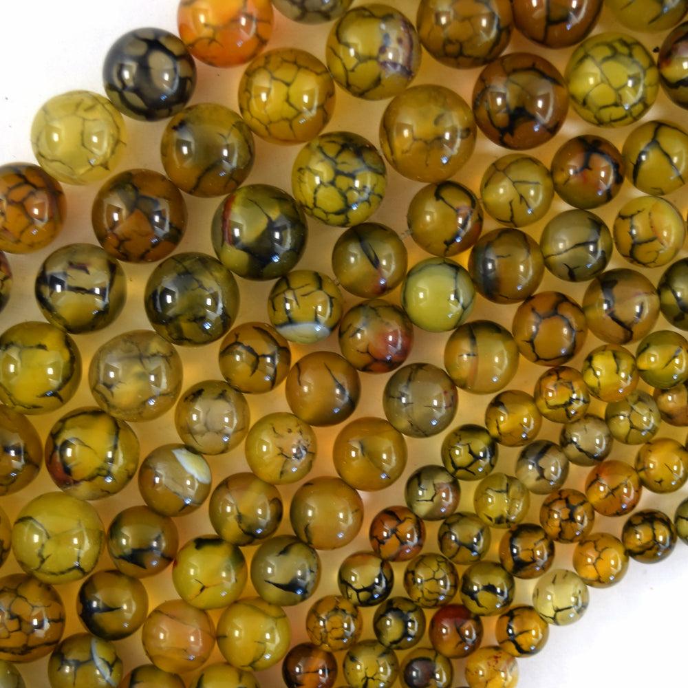Olive Green Dragon Vein Agate Round Beads Gemstone 15" Strand 6mm 8mm 10mm