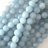 Faceted Light Blue Aquamarine Quartz Round Beads 15