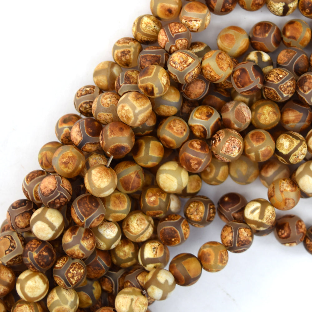 Matte Brown Tibetan DZI Agate Round Beads 15" Strand 6mm 8mm 10mm 12mm Football