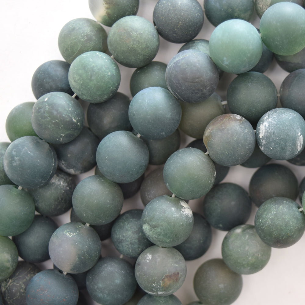 Natural Matte Green Moss Agate Round Beads 15" Strand 6mm 8mm 10mm 12mm
