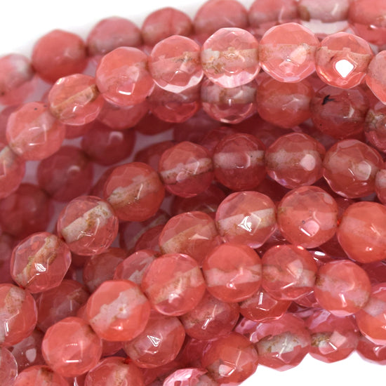 Faceted Cherry Quartz Round Beads Gemstone 15" Strand 6mm 8mm 10mm