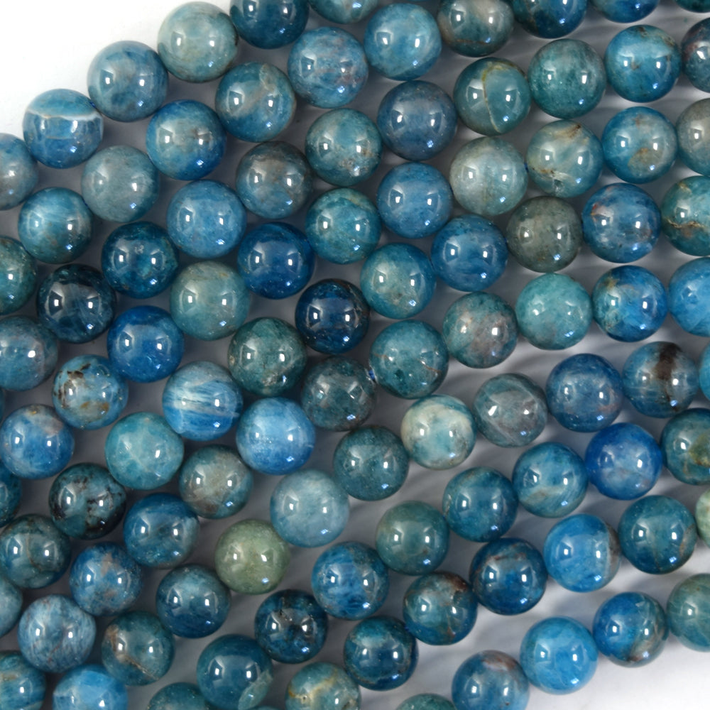 Natural Blue Apatite Round Beads Gemstone 15.5" Strand 6mm 8mm S2