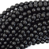 Natural Faceted Black Obsidian Round Beads 15