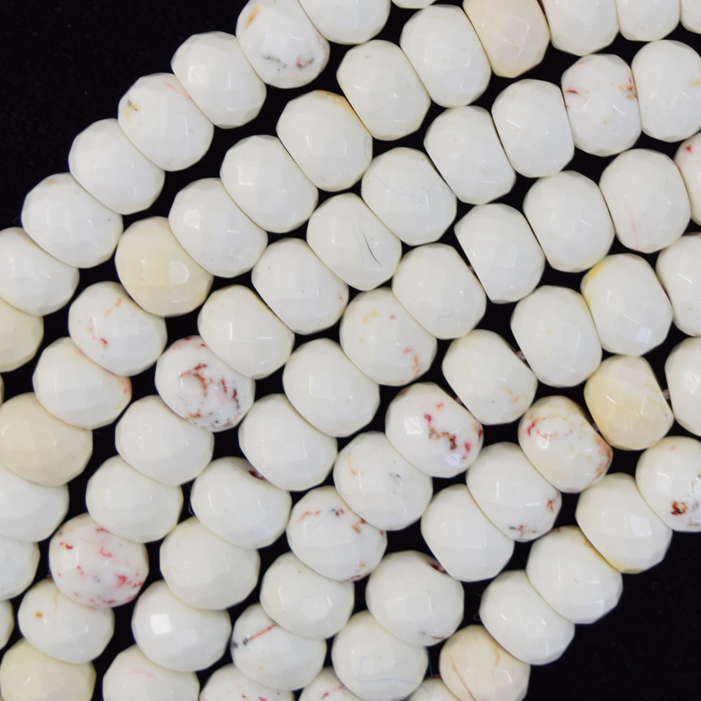 Faceted White Turquoise Rondelle Button Beads 15.5" Strand 4mm 6mm 8mm 10mm