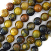Natural Gold Brown Blue Pietersite Round Beads 15.5