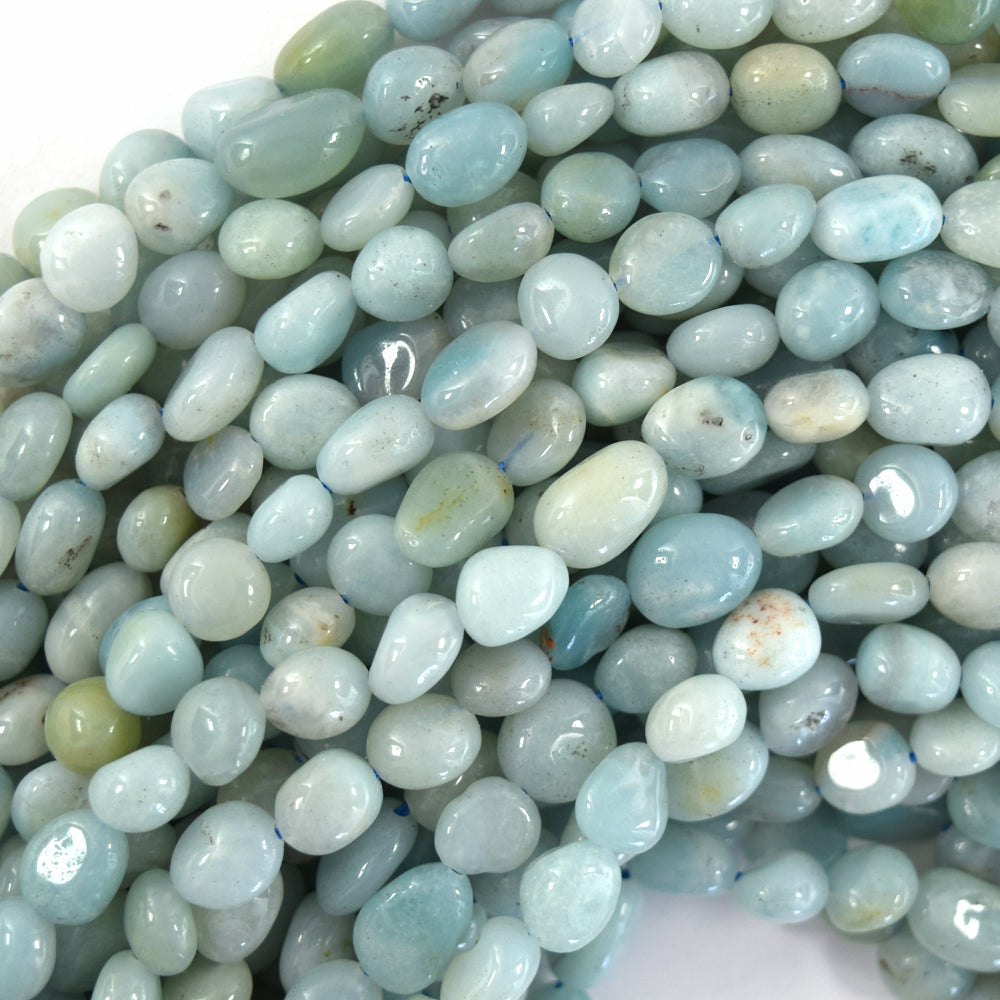 6mm - 8mm natural blue amazonite pebble nugget beads 15.5" strand