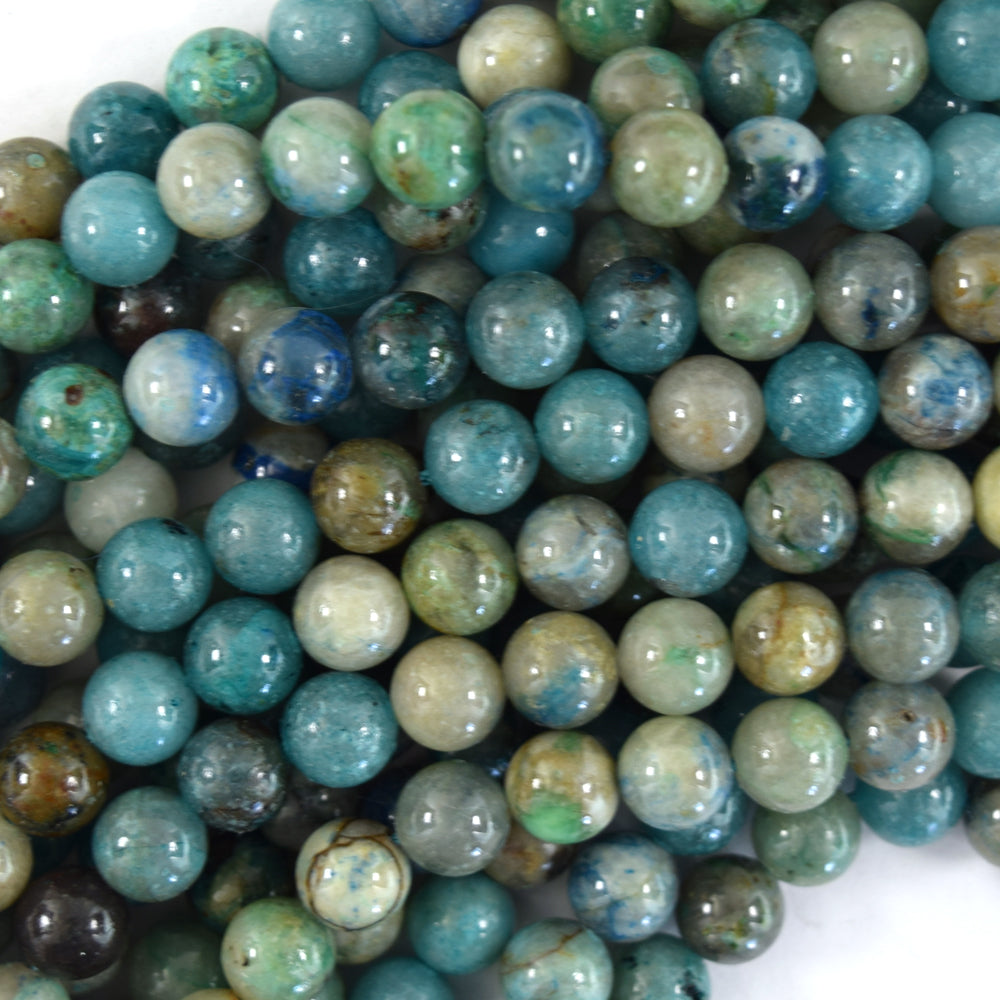 Natural Green Blue Azurite Round Beads Gemstone 15" Strand 6mm 8mm 10mm S2
