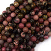 6mm faceted black pink rhodonite round beads 15.5