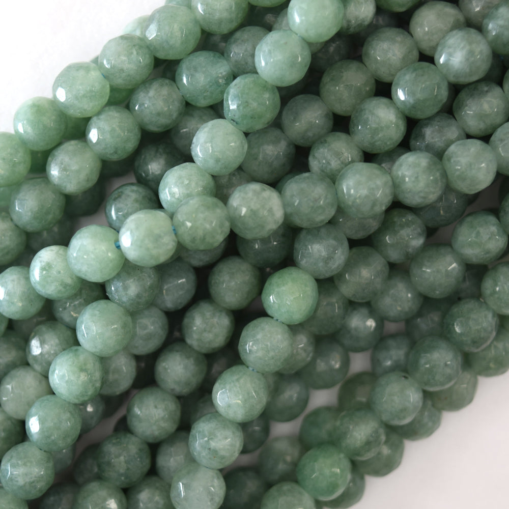 Faceted Burma Colored Jade Round Beads Gemstone 15" Strand 6mm 8mm 10mm