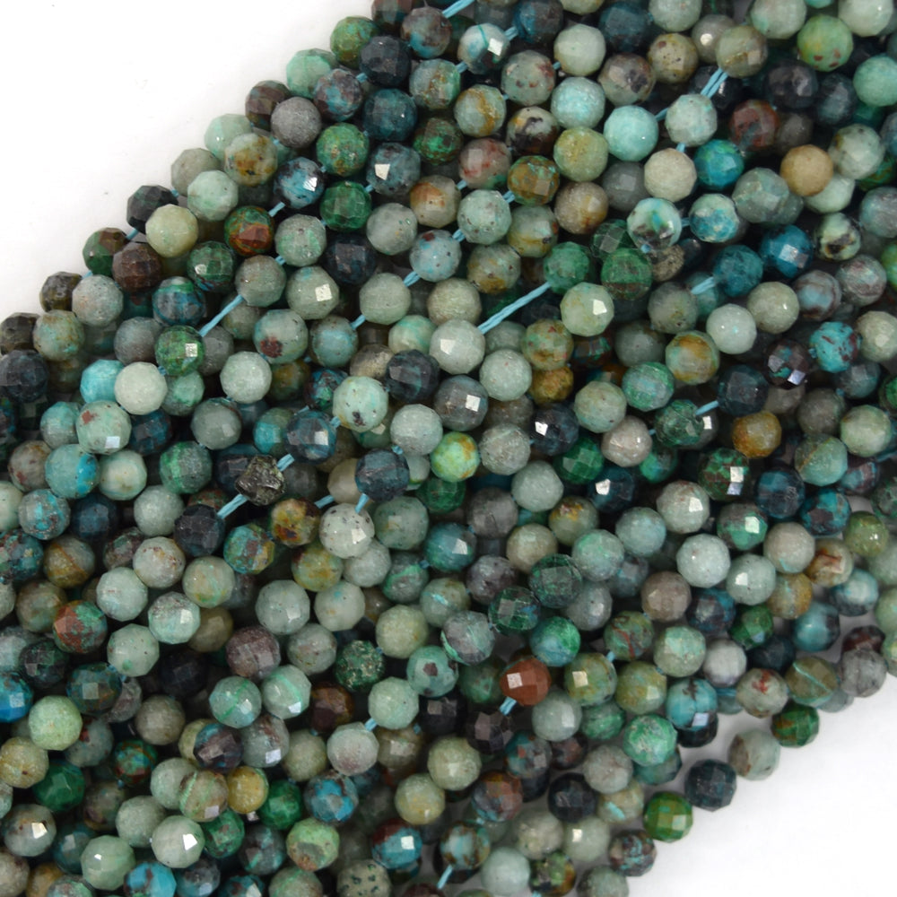 Natural Faceted Multicolor Chrysocolla Round Beads 15.5" Strand 3mm 4mm 5mm 6mm
