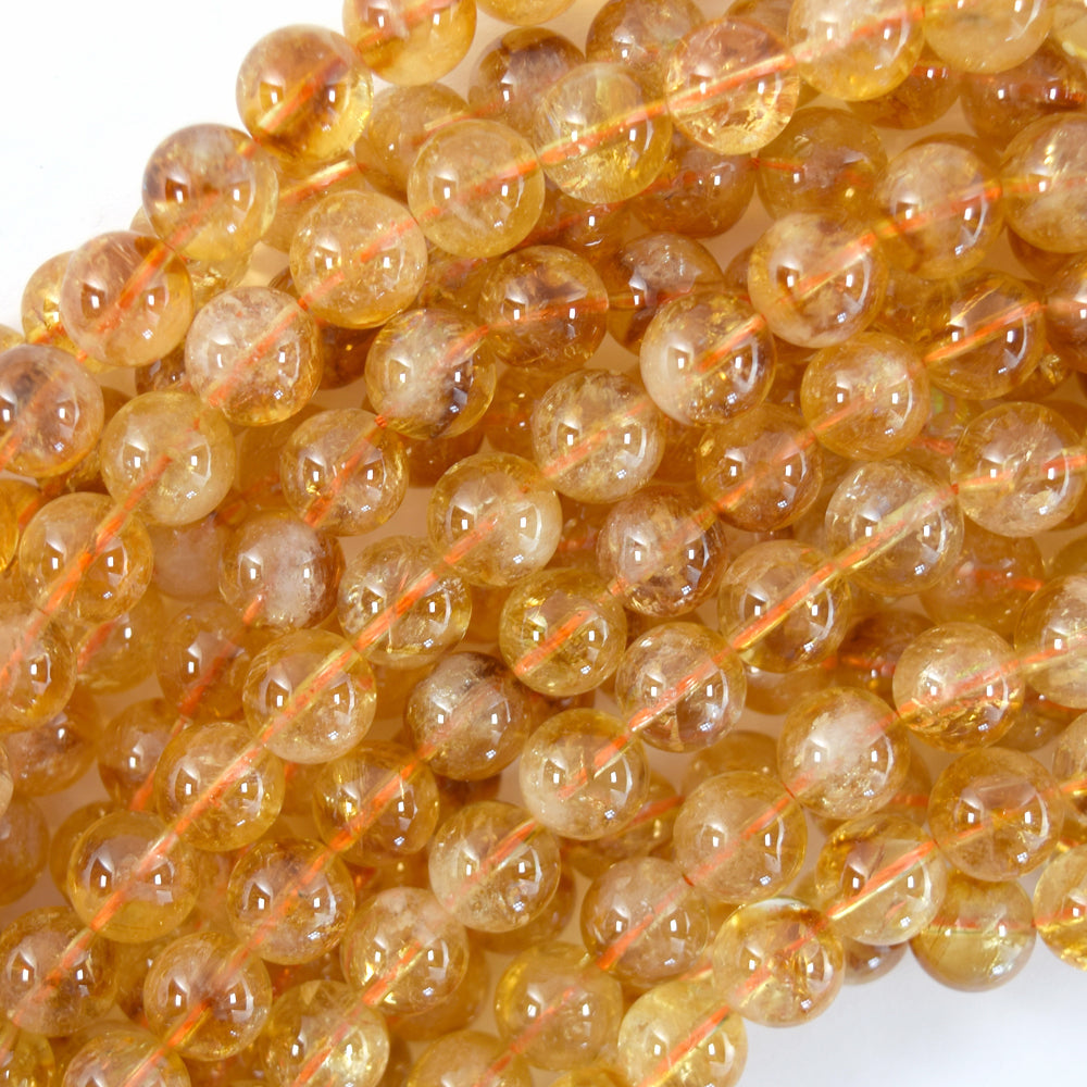 AA Natural Yellow Citrine Round Beads Gemstone 15" Strand 6mm 8mm 10mm S2