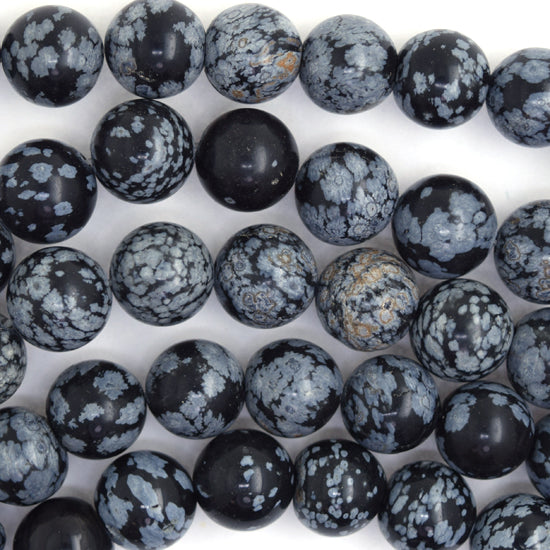 Natural Black Snowflake Obsidian Round Beads 15" Strand 4mm 6mm 8mm 10mm