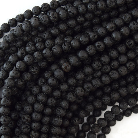 Black Volcano Lava Rondelle Button Beads Gemstone 15" Strand 6mm 8mm