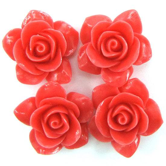 26mm synthetic coral carved rose flower beads 15.5" strand pink 16 pieces