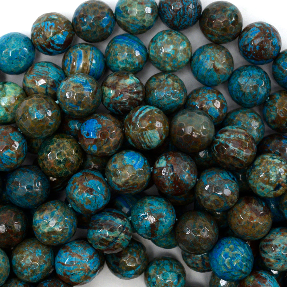 Faceted Brown Blue Turquoise Round Beads 15" Strand 4mm 6mm 8mm 10mm 12mm