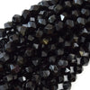 Star Cut Faceted Black Obsidian Round Beads 15.5