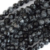 Natural Faceted Black Snowflake Obsidian Round Beads 15