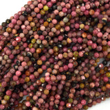 3mm faceted black pink rhodonite round beads 15.5