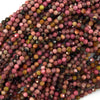 3mm faceted black pink rhodonite round beads 15.5