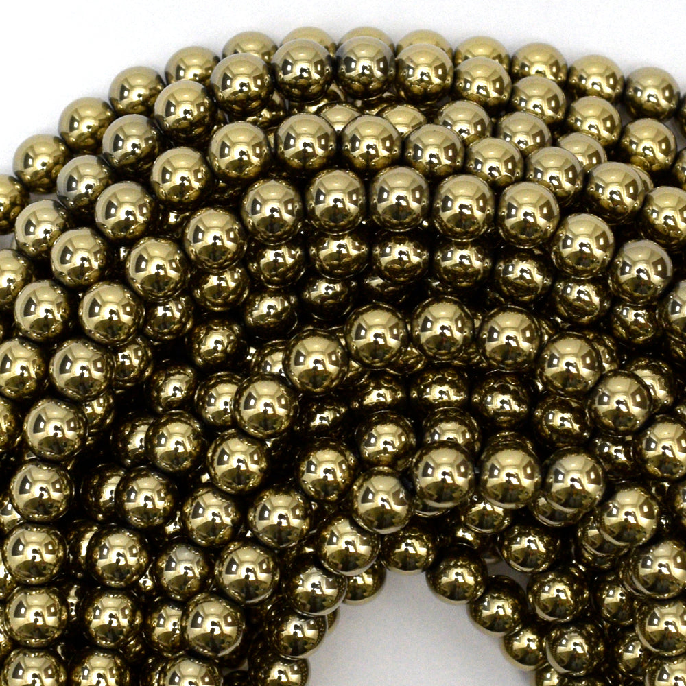 Pyrite Colored Hematite Round Beads Gemstone 15.5" Strand 4mm 6mm 8mm 10mm