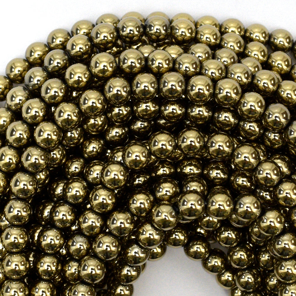 Pyrite Colored Hematite Round Beads Gemstone 15.5" Strand 4mm 6mm 8mm