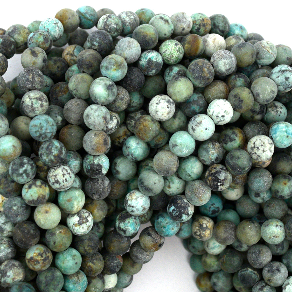 Natural Matte African Turquoise Round Beads 15" Strand 4mm 6mm 8mm 10mm 12mm