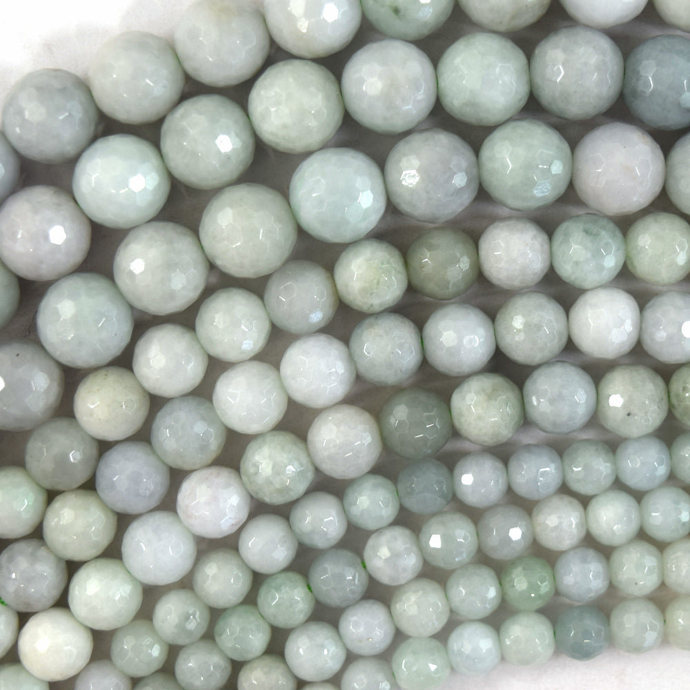 Natural Faceted L Green Burma Jadeite Jade Round Beads 15" Burmese 6mm 8mm 10mm