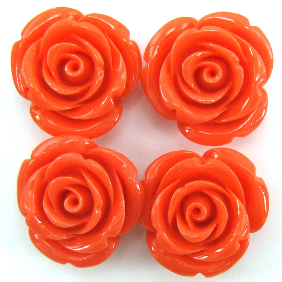 24mm synthetic coral carved rose flower beads 15" strand rose pink 15 pieces