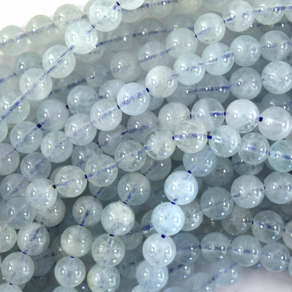 AA Natural Blue Aquamarine Round Beads Gemstone 15" Strand 6mm 8mm 10mm S3