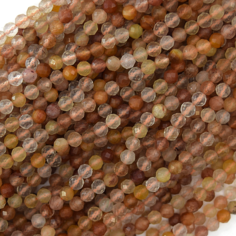4mm faceted multicolor rutilated quartz round beads 15.5" strand