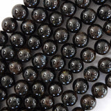 AA Natural Black Blue Arfvedsonite Round Beads 15.5