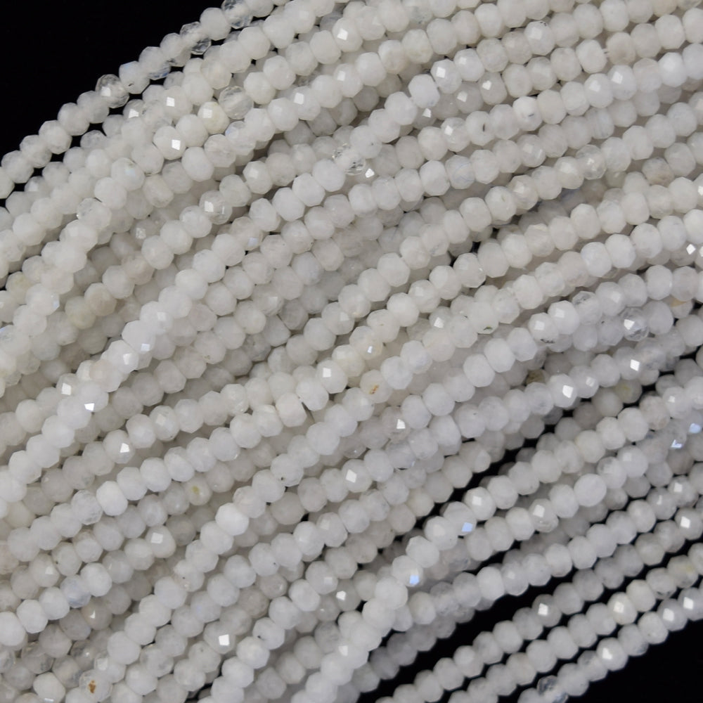Natural Faceted White Moonstone Rondelle Beads 15.5" Strand 3mm 4mm 6mm 8mm
