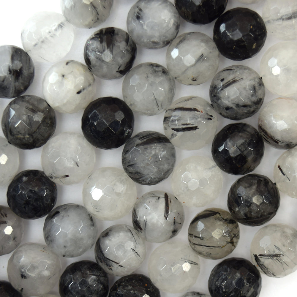 Faceted Black Rutilated Quartz Round Beads 15" Strand 3mm 4mm 6mm 8mm 10mm 12mm