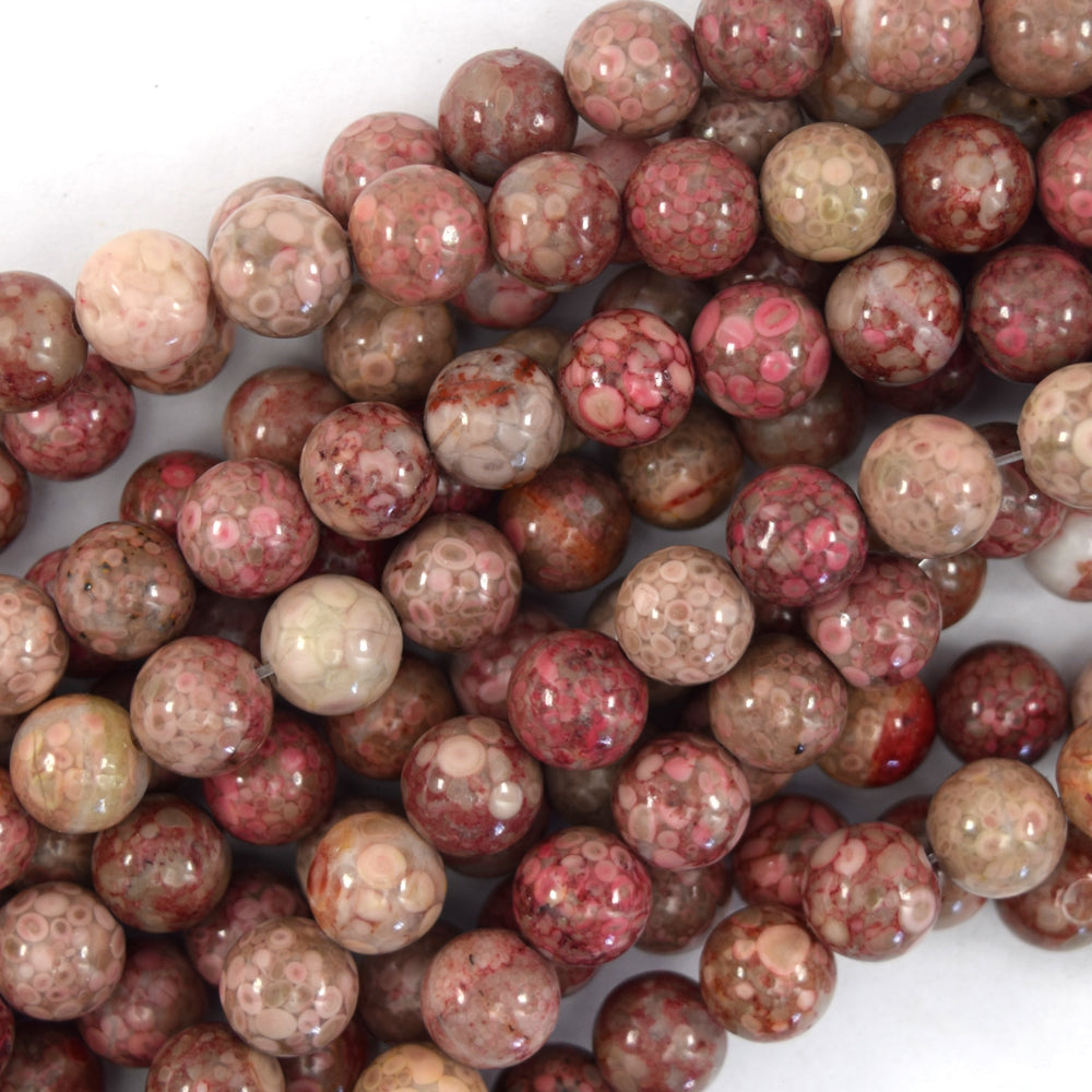 Pink Fossil Jasper Round Beads Gemstone 15" Strand 6mm 8mm 10mm