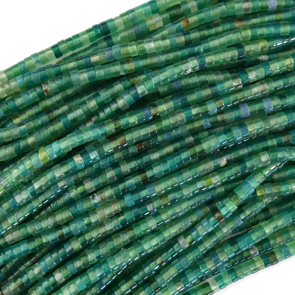 4mm natural green onyx heishi disc beads 15.5" strand 2x4mm