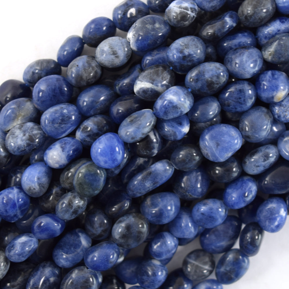 8mm - 10mm natural blue sodalite pebble nugget beads 15.5" strand
