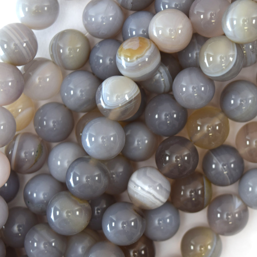 Natural Gray Stripe Agate Round Beads Gemstone 15" Strand 6mm 8mm 10mm 12mm
